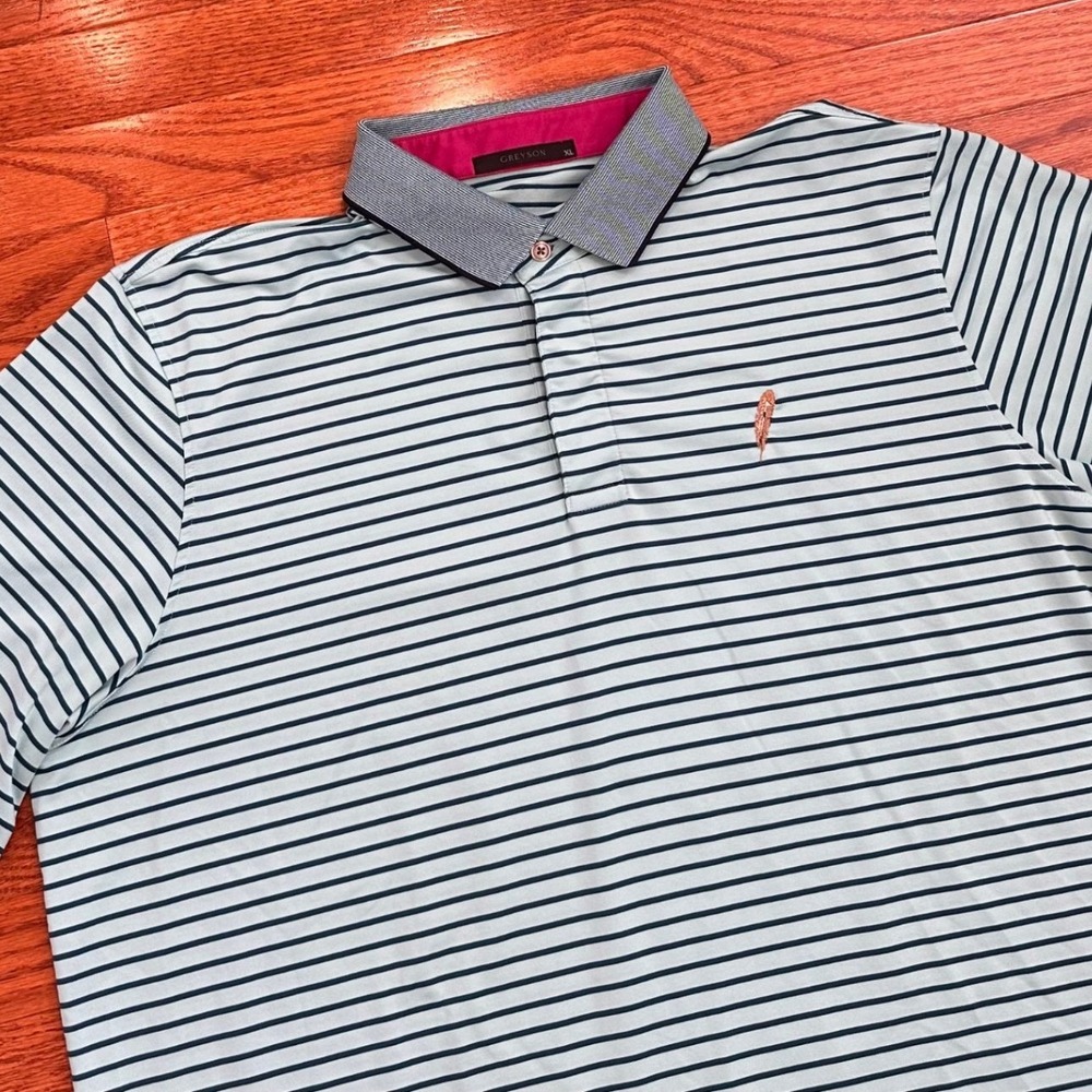 Greyson Performance Golf Polo Shirt Mens XL Chechessee Creek Club Teal Striped